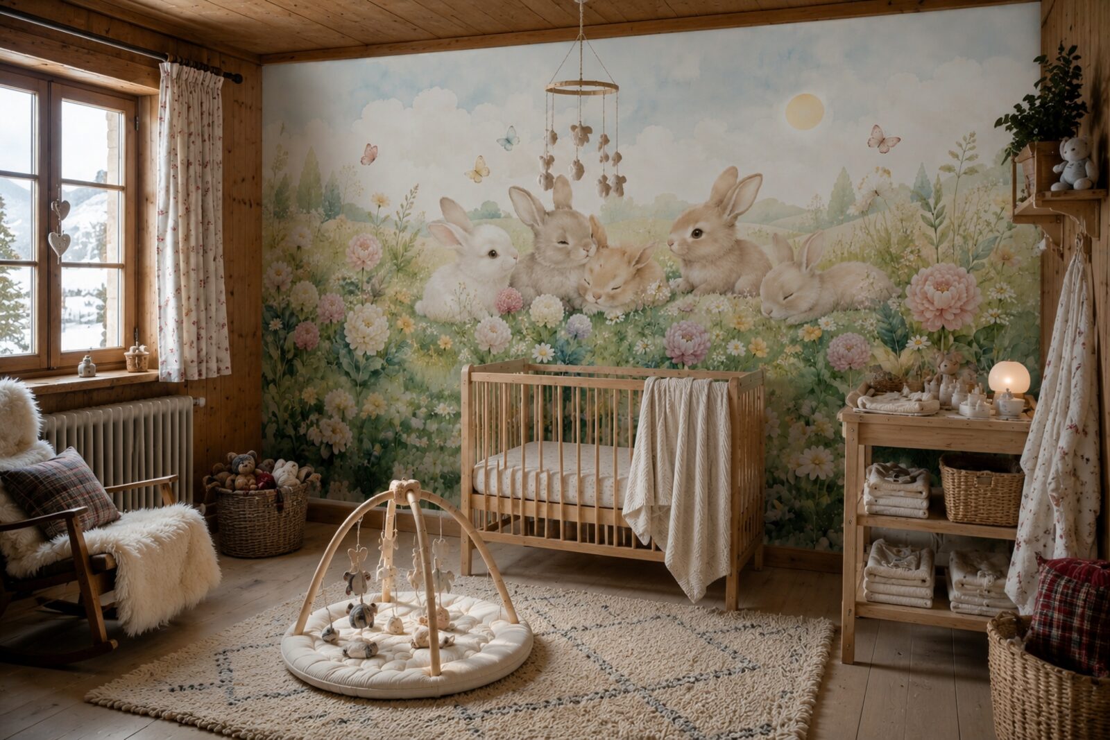Mise en situation - Petits lapins dans un pré fleuri (vue 12)