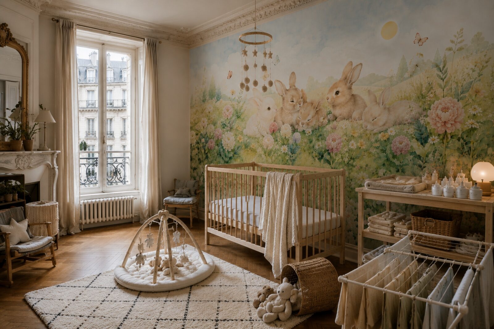 Mise en situation - Petits lapins dans un pré fleuri (vue 11)