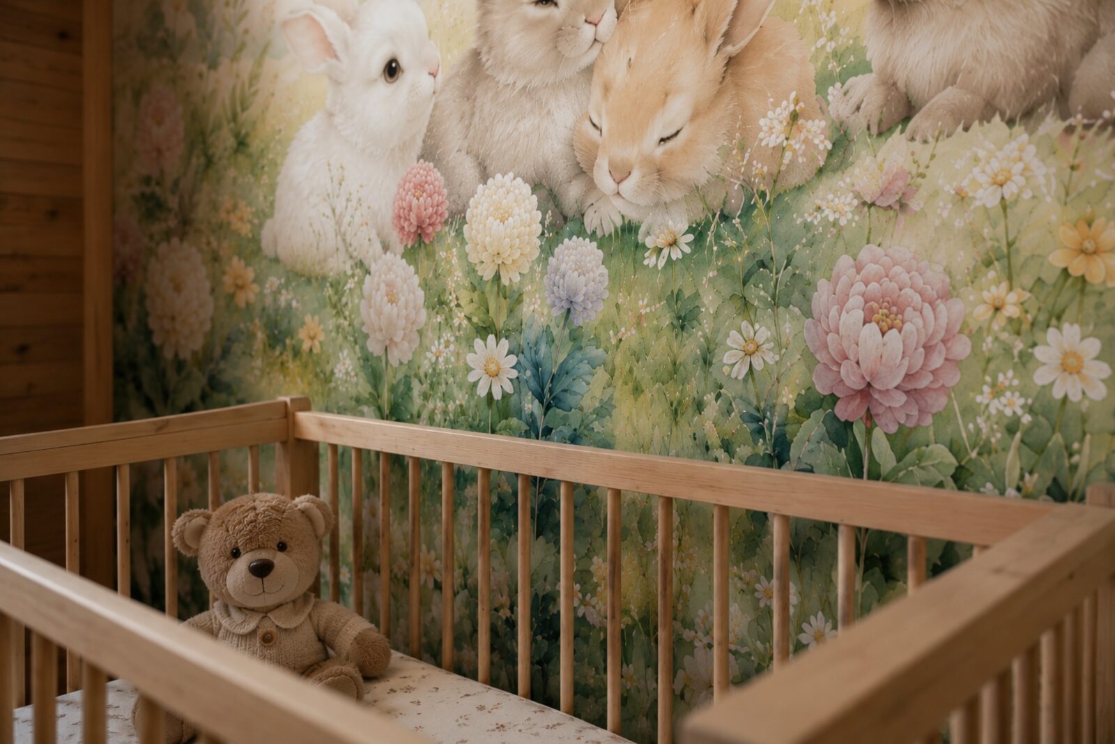 Mise en situation - Petits lapins dans un pré fleuri (vue 09)