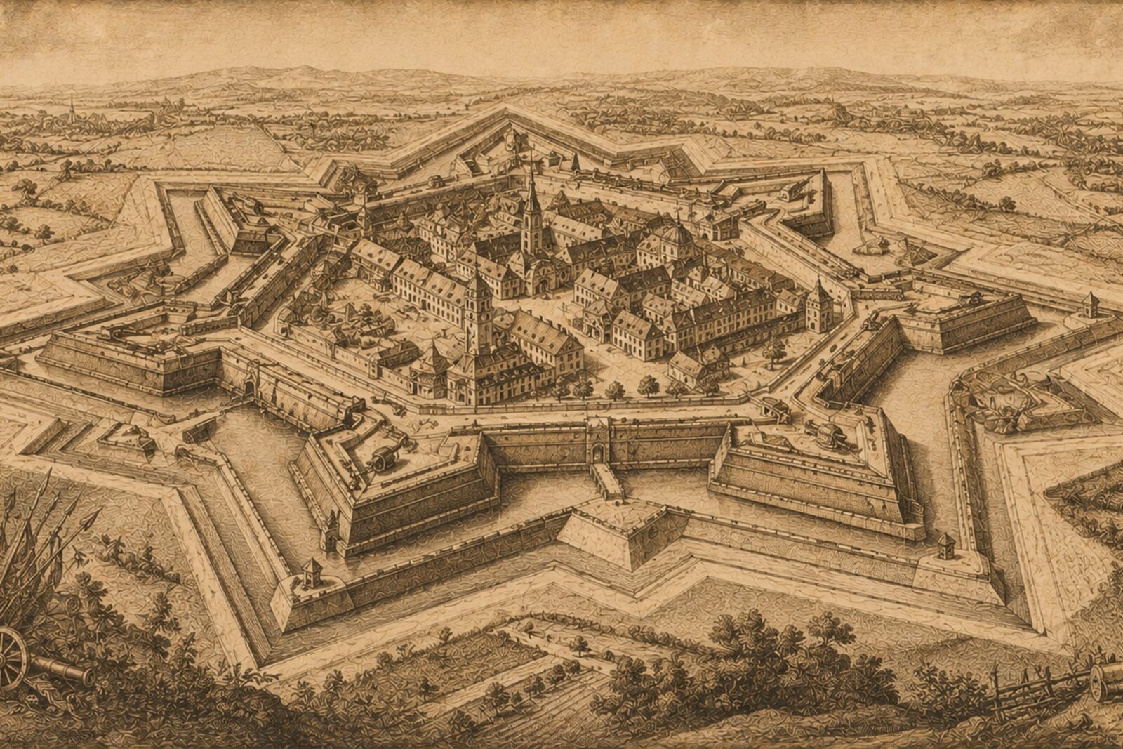 Mise en situation - Plan-relief d'une forteresse (vue 01)