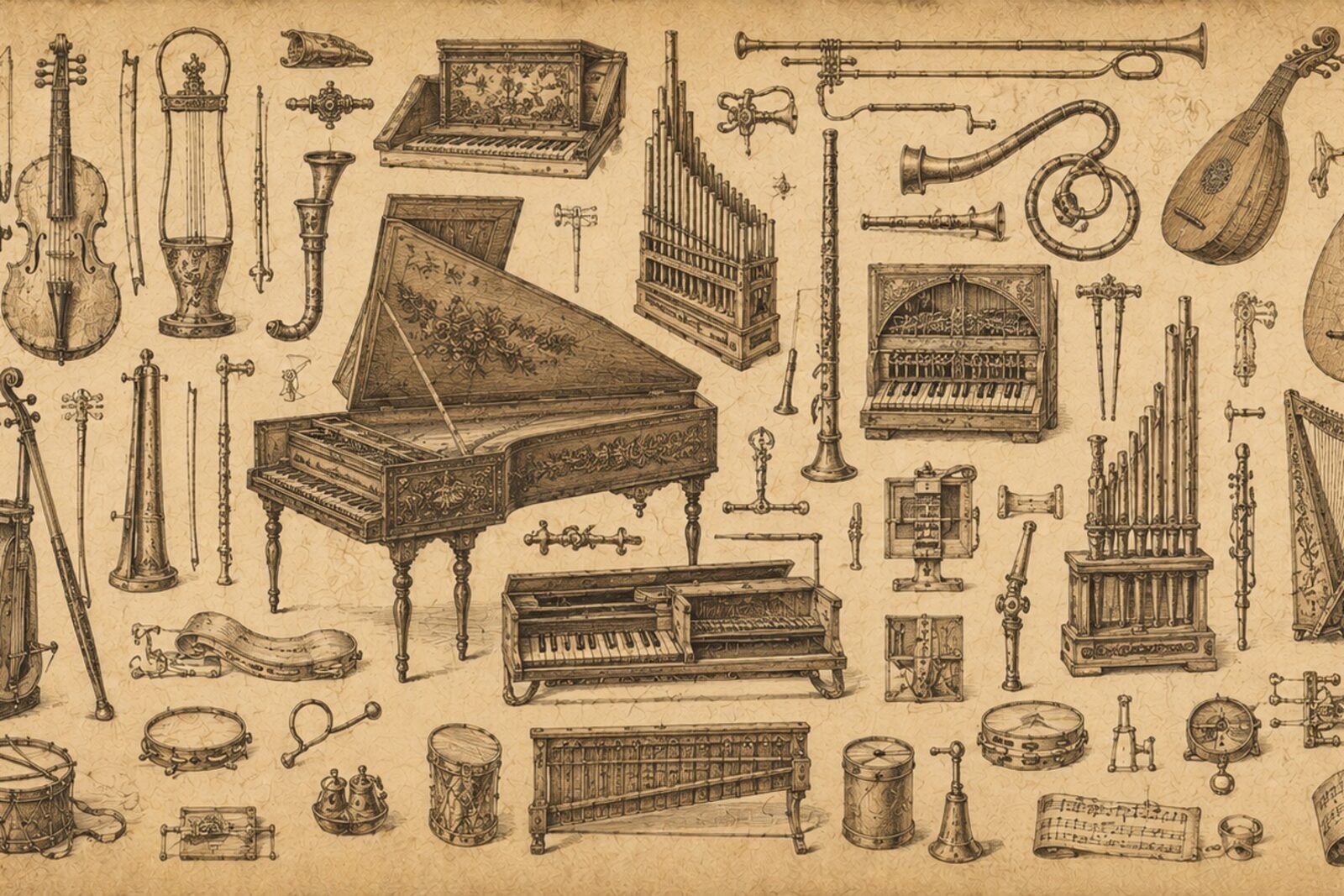 Mise en situation - Recueil d'instruments de musique anciens (vue 01)