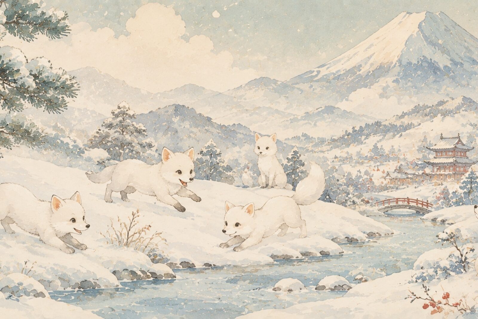 Mise en situation — Renards dans la neige (vue 01)
