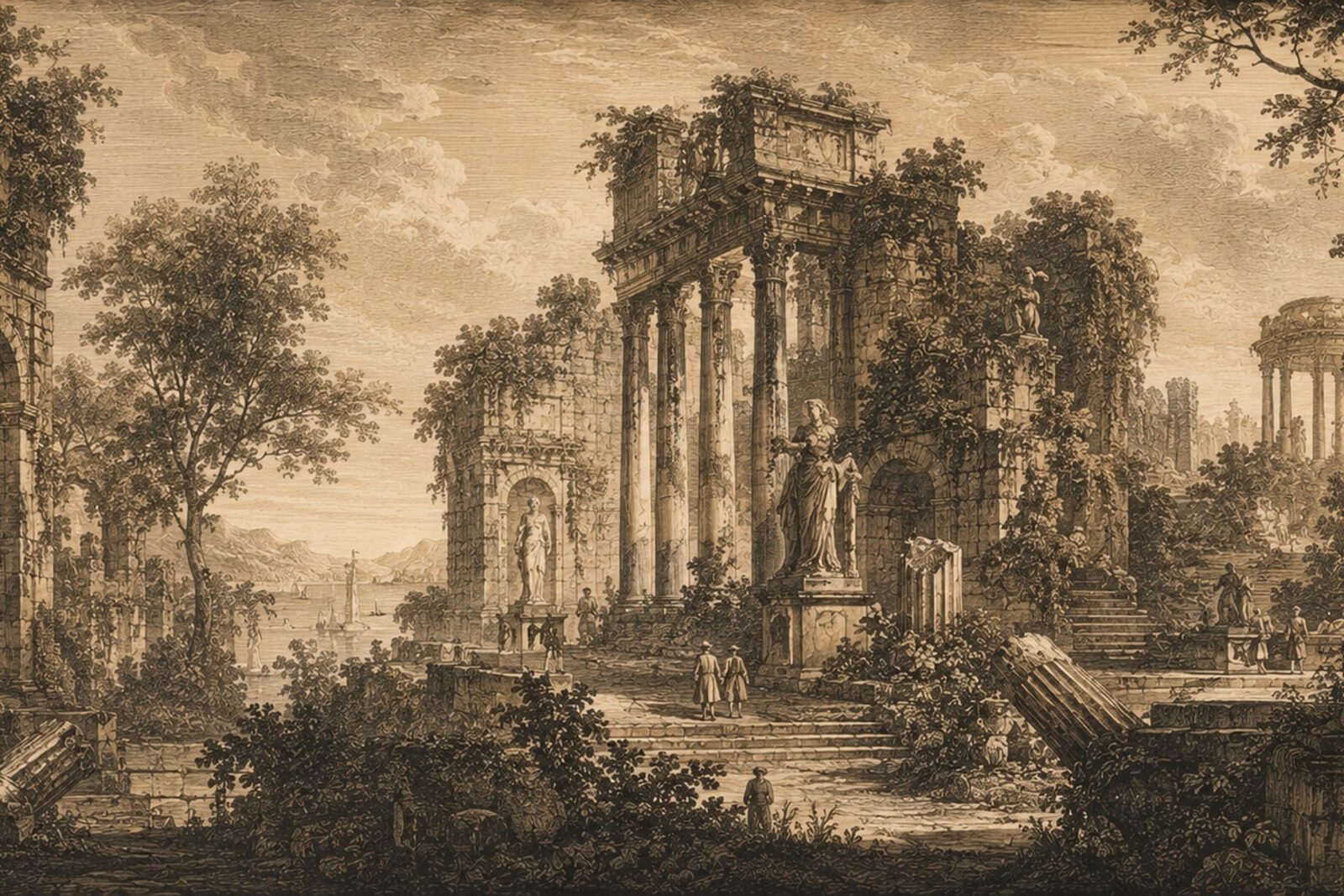 Mise en situation - Ruines et jardins à l'antique (vue 01)