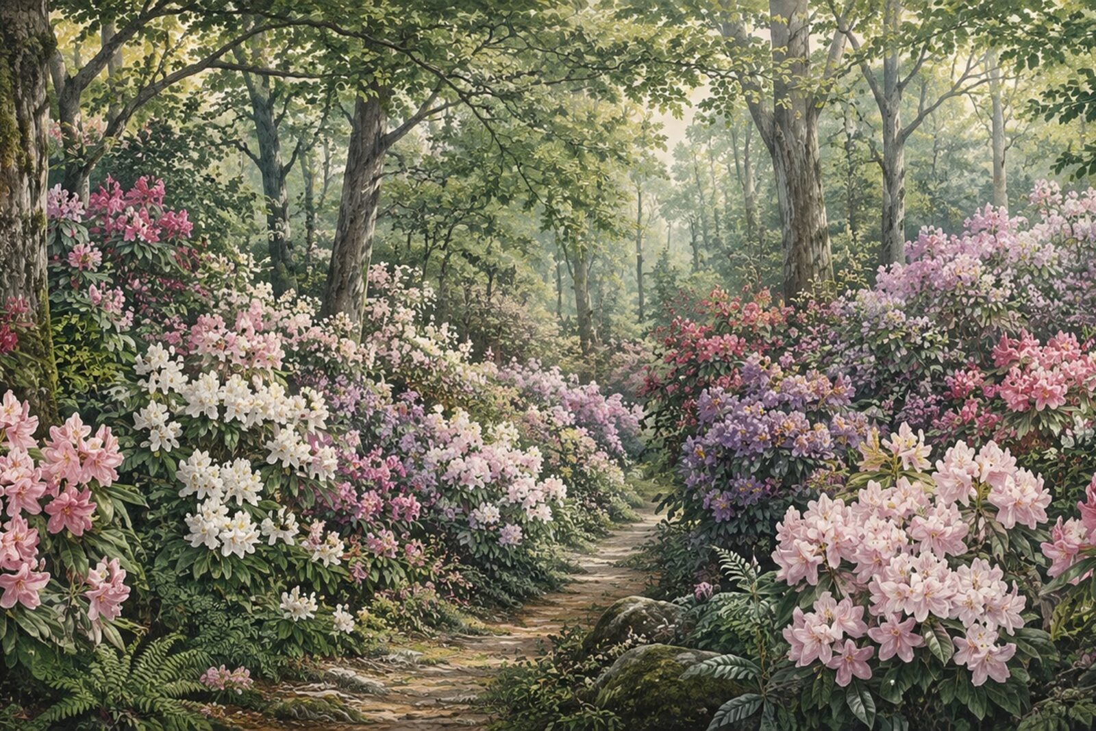 Mise en situation - Sous-bois de rhododendrons (vue 01)