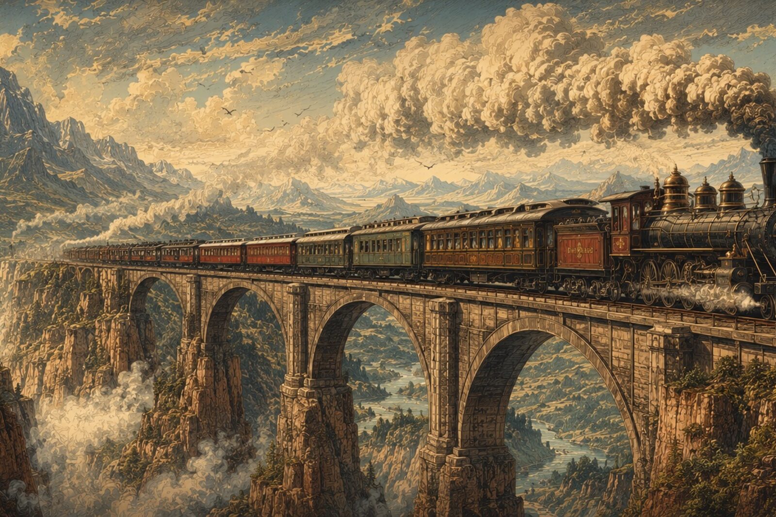 Mise en situation - Train transcontinental sur le viaduc (vue 01)