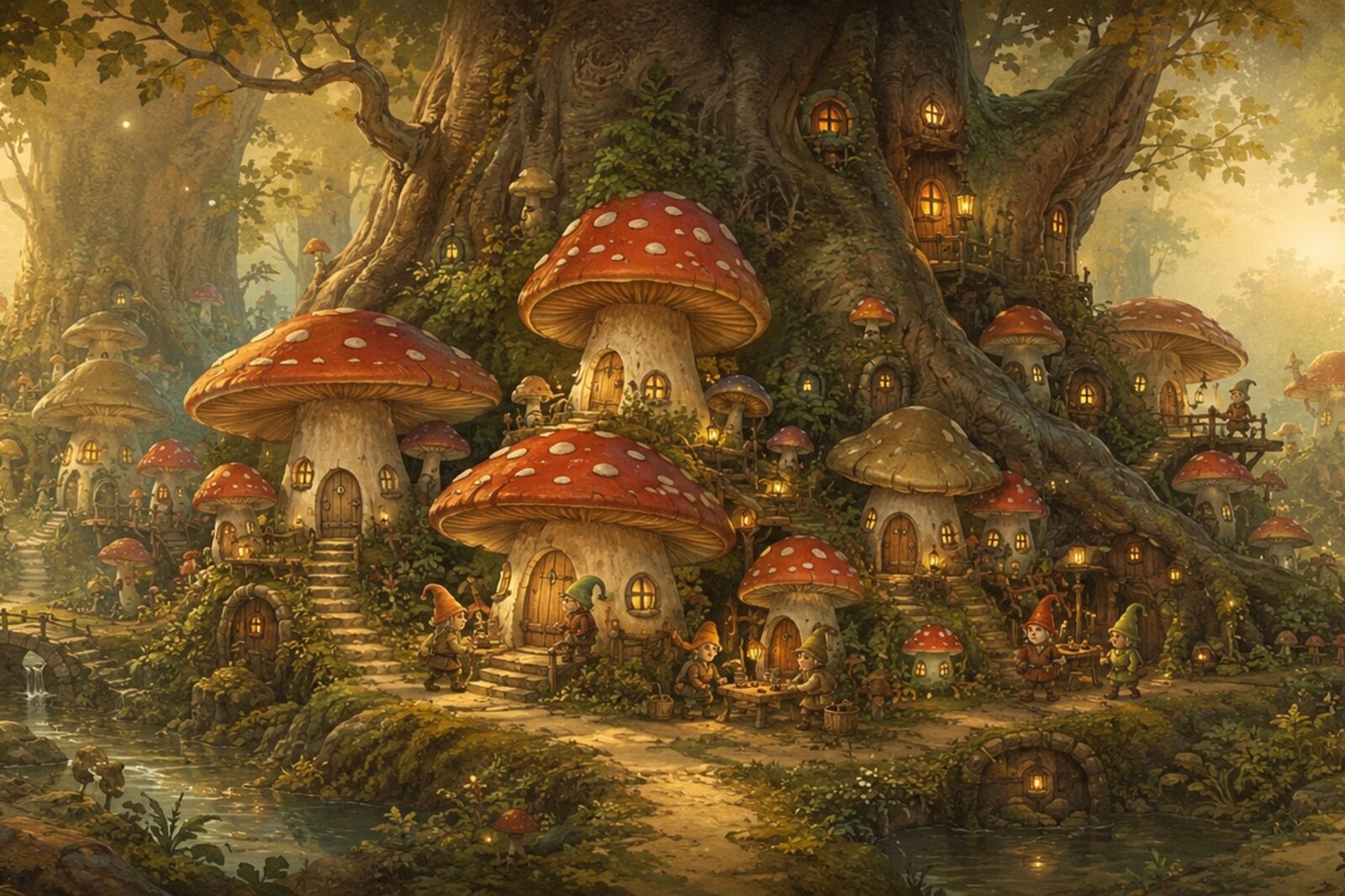 Mise en situation - Village des lutins dans les champignons (vue 01)