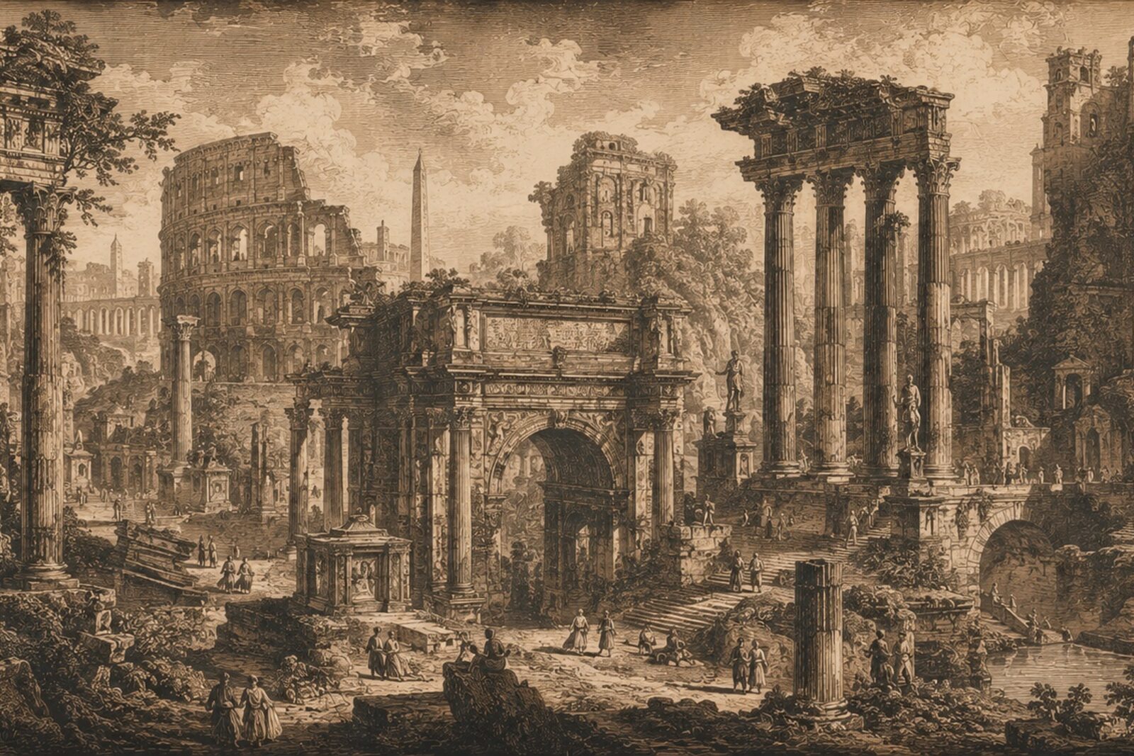 Mise en situation - Vues d’architecture antique gravées (vue 01)
