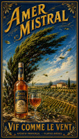 Affiche vintage apéritif - Amer Mistral - Vif comme le Vent