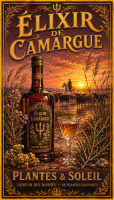 Affiche vintage apéritif - Élixir de Camargue - Plantes & Soleil