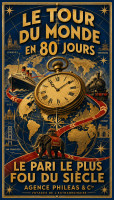 Affiche vintage Jules Verne - Le Tour du Monde en 80 Jours