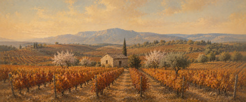 Papier peint fresque Provence - Vignoble provençal en automne