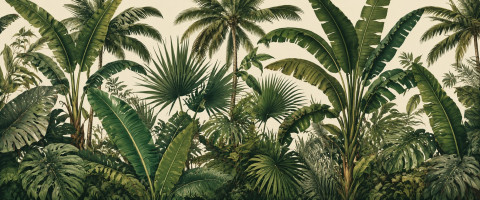 Papier peint fresque nature - Palmiers et bananiers tropicaux