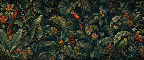 Papier peint fresque nature - Volière et oiseaux dans le feuillage