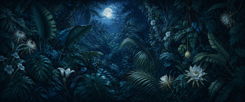 Papier peint fresque nature - Jungle nocturne luxuriante