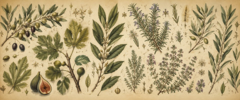 Papier peint fresque nature - Herbier de plantes méditerranéennes