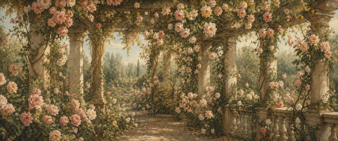 Papier peint fresque nature - Roseraie ancienne grimpante
