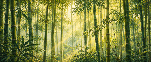 Papier peint fresque nature - Bambouseraie filtrant la lumière