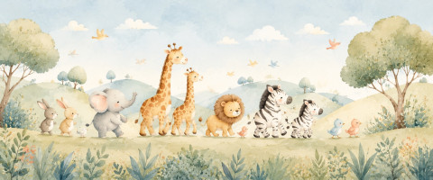Papier peint fresque enfant - Arche des animaux tout-doux