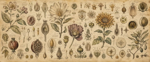 Papier peint fresque carte ancienne - Planche d'anatomie botanique