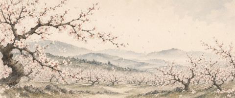 Papier peint fresque Provence - Amandiers en estampe