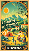 Affiche vintage Provence - Évasion en Provence : Le Camping au Pied des Alpilles