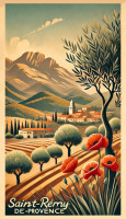Affiche vintage Provence - Paysages de Saint-Rémy : Entre Coquelicots et Lumière Provençale