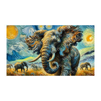 Affiche vintage animaux - L’Éléphant des Rêves Tourbillonnants