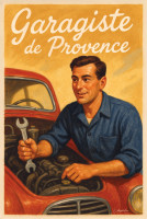 Affiche vintage métiers anciens - Garagiste de Provence