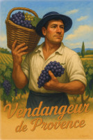 Affiche vintage métiers anciens - Vendangeur de Provence