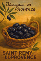 Affiche vintage botanique - L’or noir de Provence - Panier d’olives