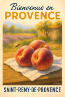 Affiche vintage botanique - Pêches de Provence - Douceur d’Été