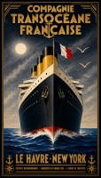 Affiche vintage paquebot - Compagnie Transocéane Française