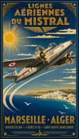 Affiche vintage aviation - Lignes Aériennes du Mistral