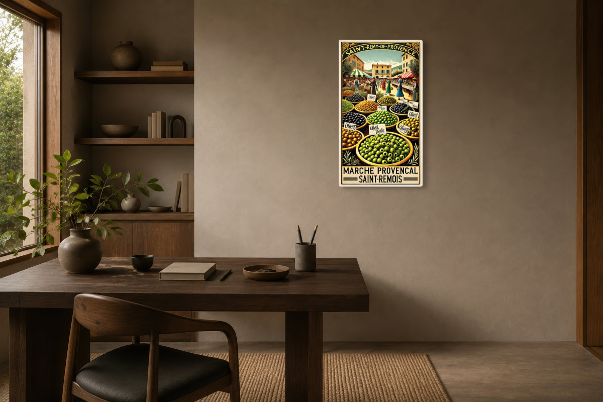 V03-12, Affiche vintage Provence - Marché Provençal : Les Olives de Saint-Rémy