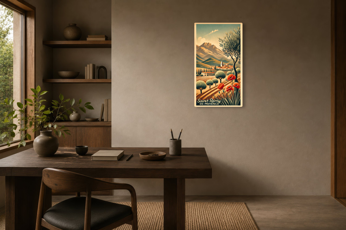 V03-12, Affiche vintage Provence - Paysages de Saint-Rémy : Entre Coquelicots et Lumière Provençale