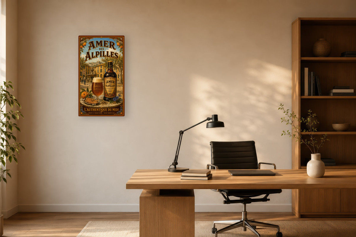 V03-13, Affiche vintage apéritif - Amer des Alpilles - L’Authentique du Midi