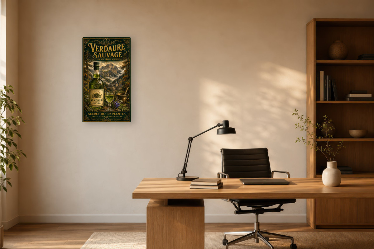 V03-13, Affiche vintage apéritif - Verdaure Sauvage - Secret des 52 Plantes