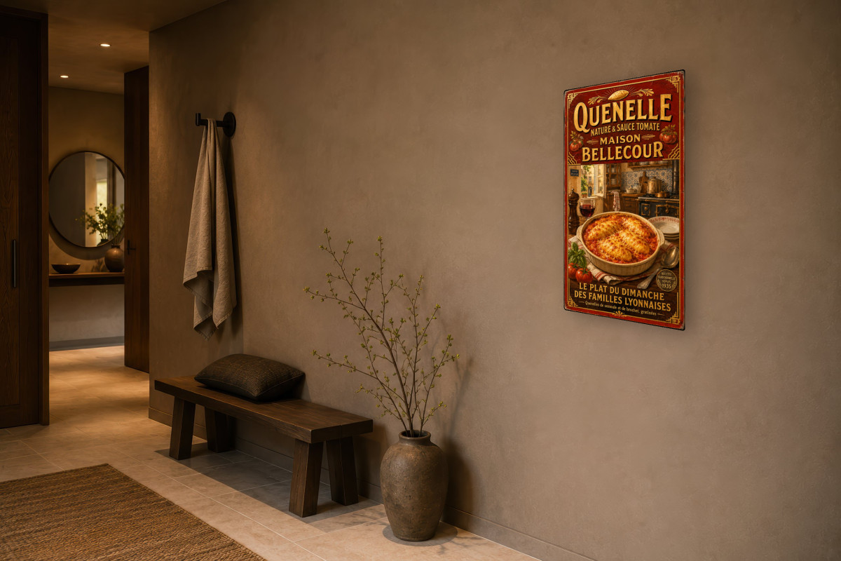V03-16, Affiche vintage Lyon - Quenelle Nature & Sauce Tomate - Maison Bellecour