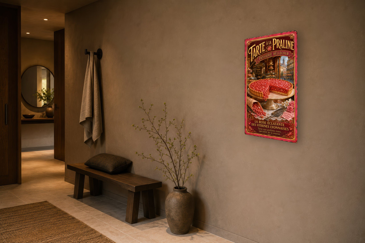 V03-16, Affiche vintage Lyon - Tarte à la Praline - Pâtisserie Bellecour