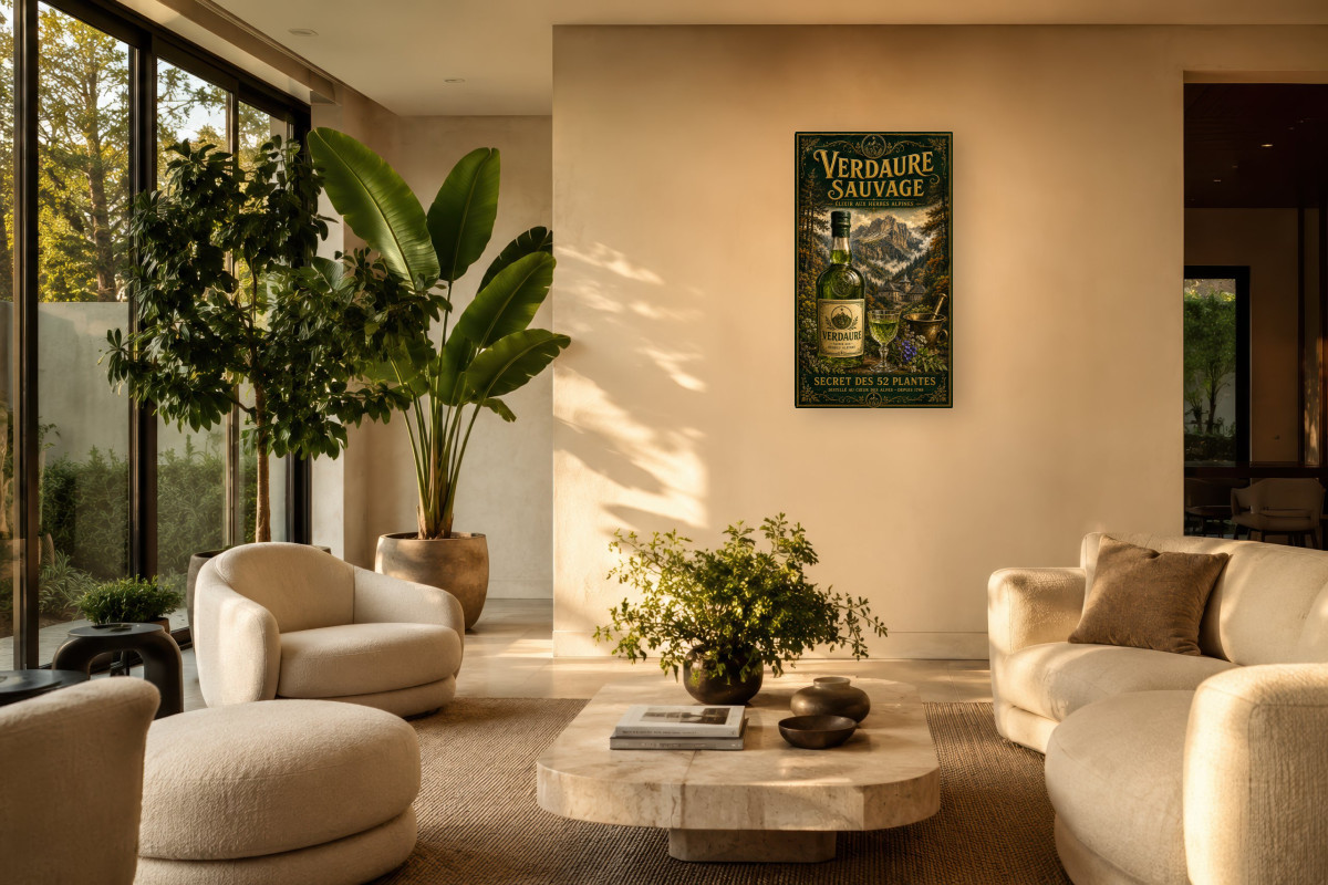 V03-18, Affiche vintage apéritif - Verdaure Sauvage - Secret des 52 Plantes