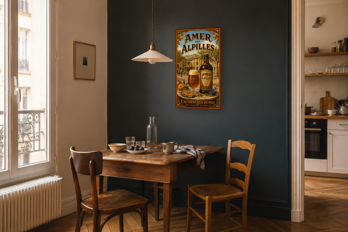 V04-05, Affiche vintage apéritif - Amer des Alpilles - L’Authentique du Midi