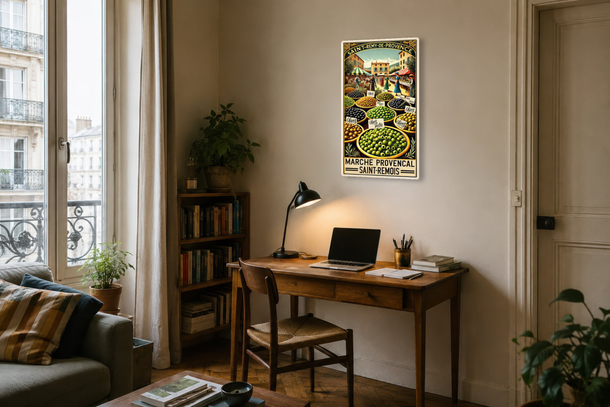 V04-10, Affiche vintage Provence - Marché Provençal : Les Olives de Saint-Rémy