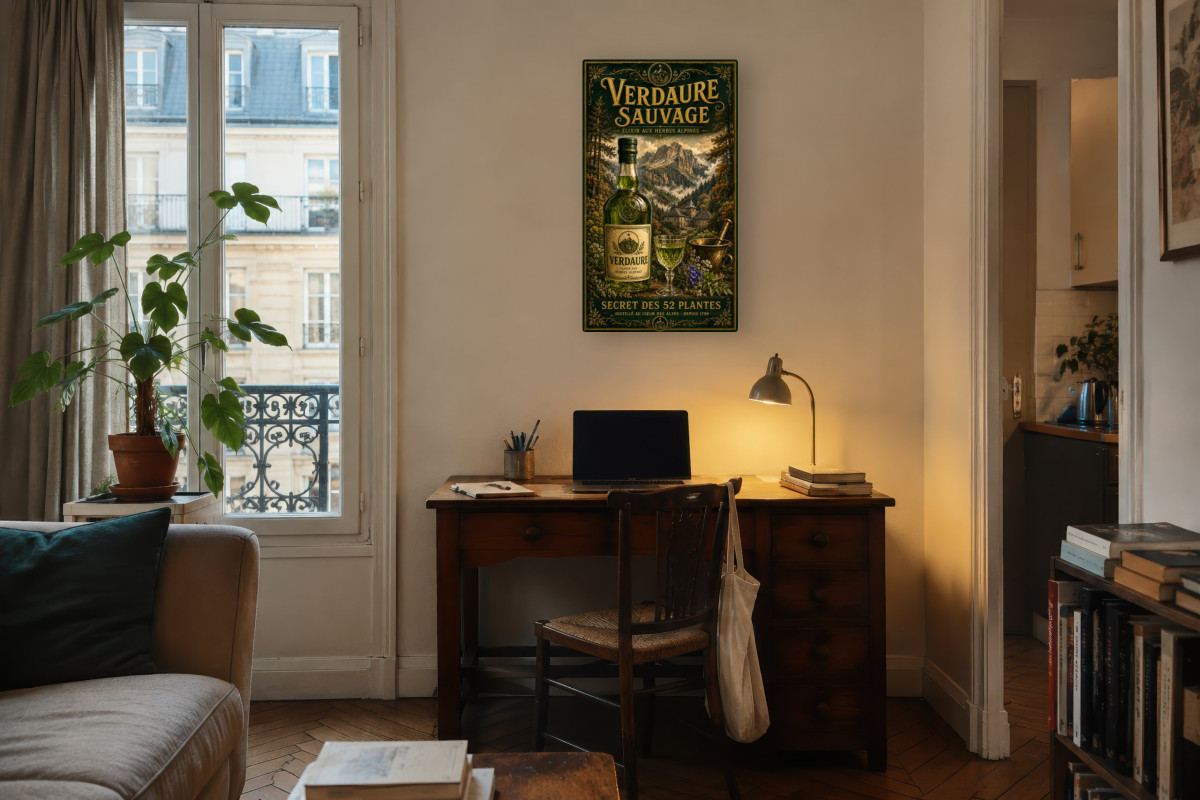 V04-11, Affiche vintage apéritif - Verdaure Sauvage - Secret des 52 Plantes