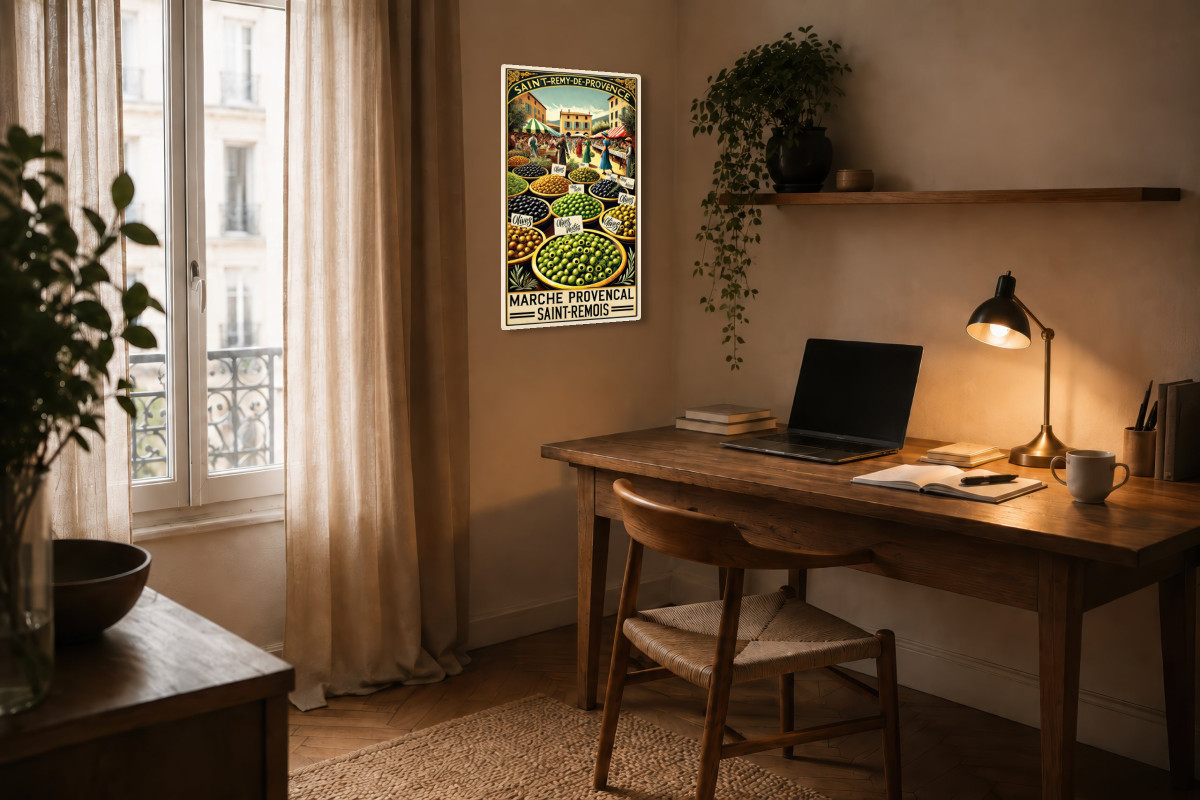 V04-16, Affiche vintage Provence - Marché Provençal : Les Olives de Saint-Rémy