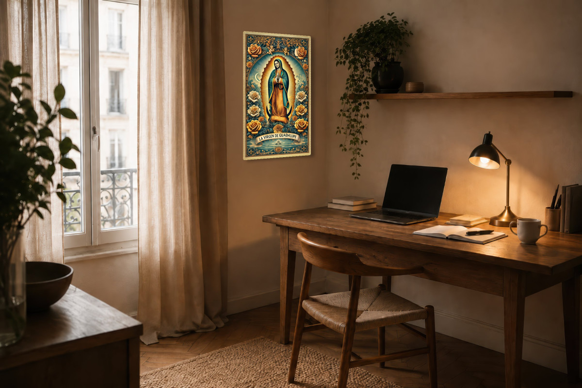 V04-16, Affiche vintage spiritualité - La Virgen de Guadalupe : Lumière et Dévotion Éternelle