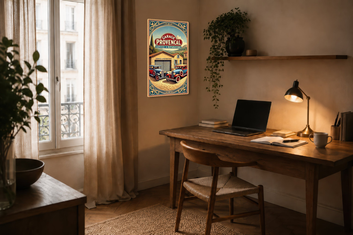 V04-16, Affiche vintage Provence - Garage Provençal - Service et Réparations Vintage