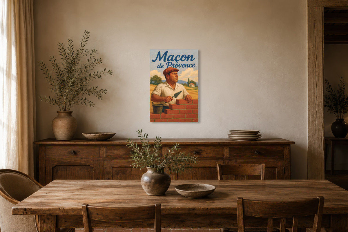 V01-01, Affiche vintage métiers anciens - Maçon de Provence
