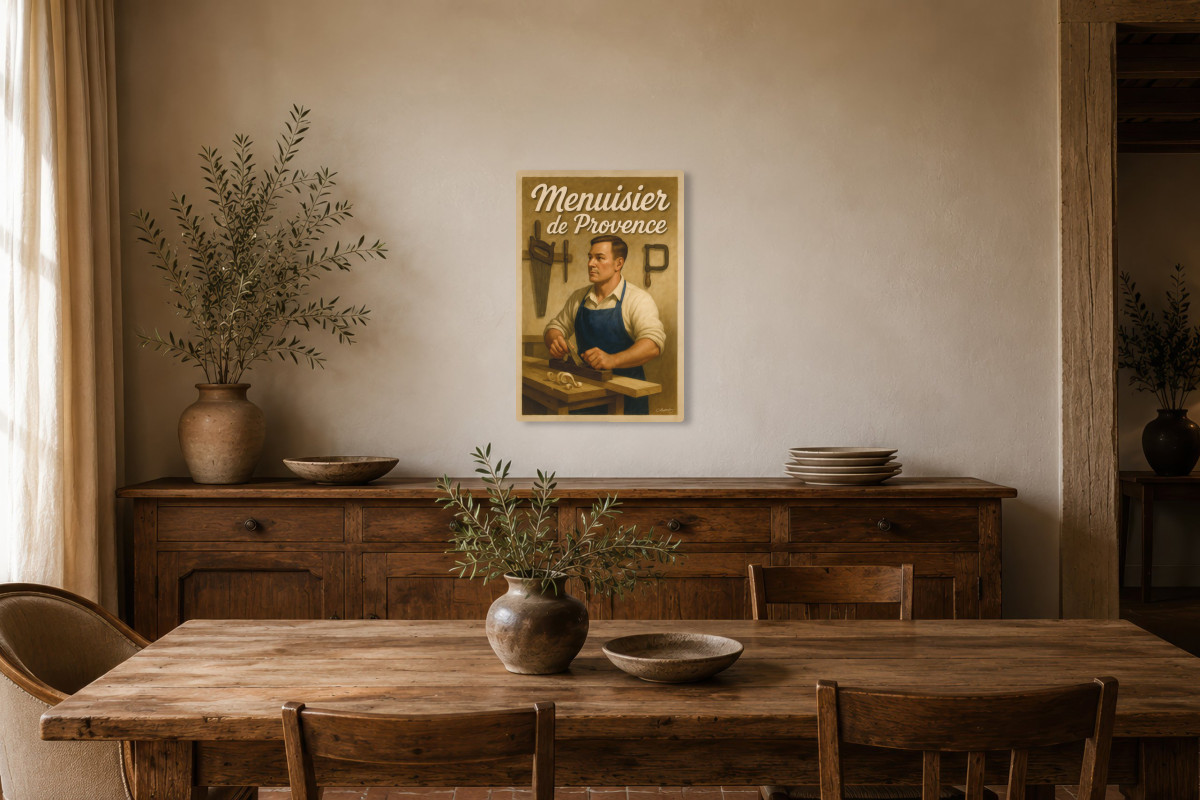 V01-01, Affiche vintage métiers anciens - Menuisier de Provence