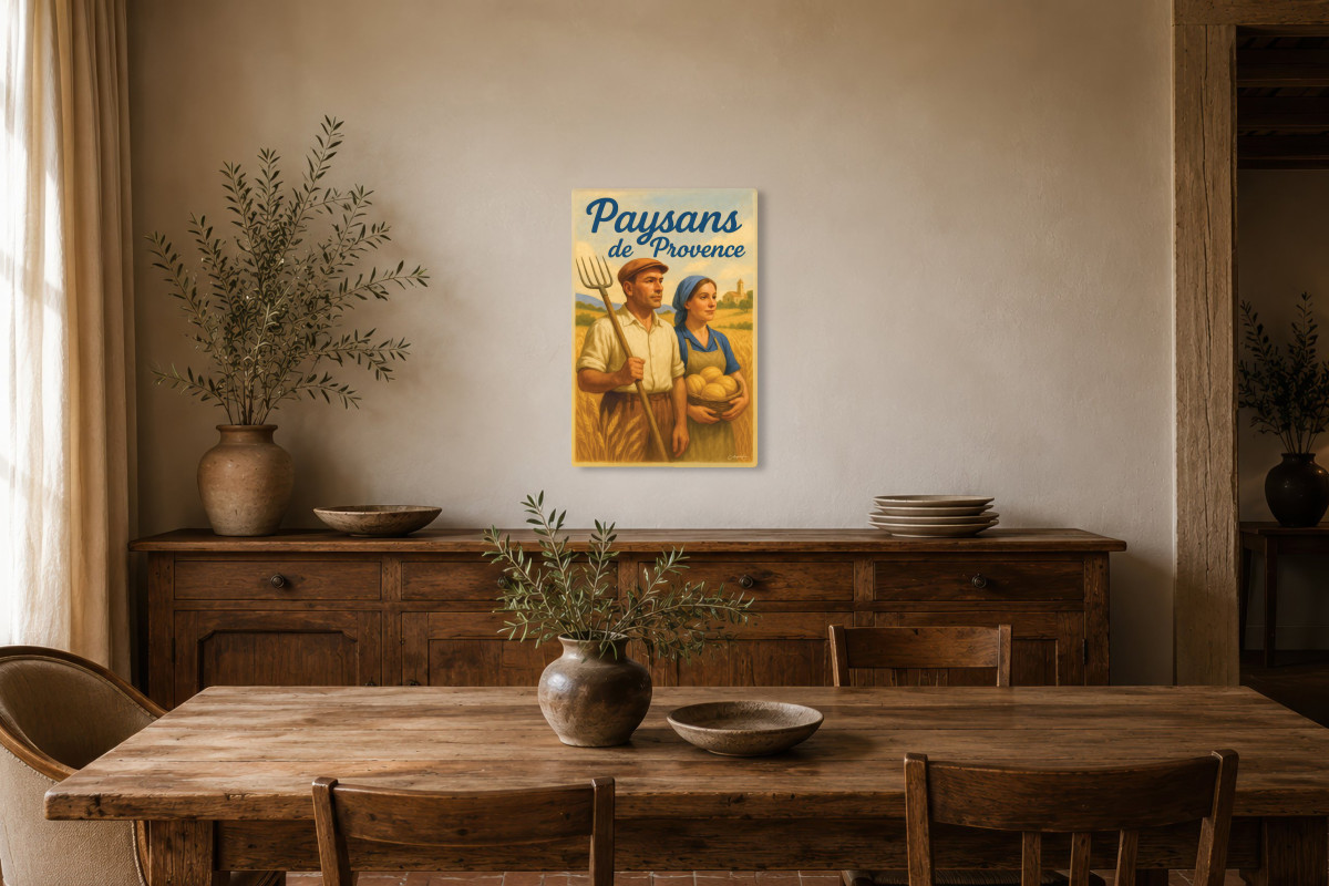 V01-01, Affiche vintage métiers anciens - Paysans de Provence