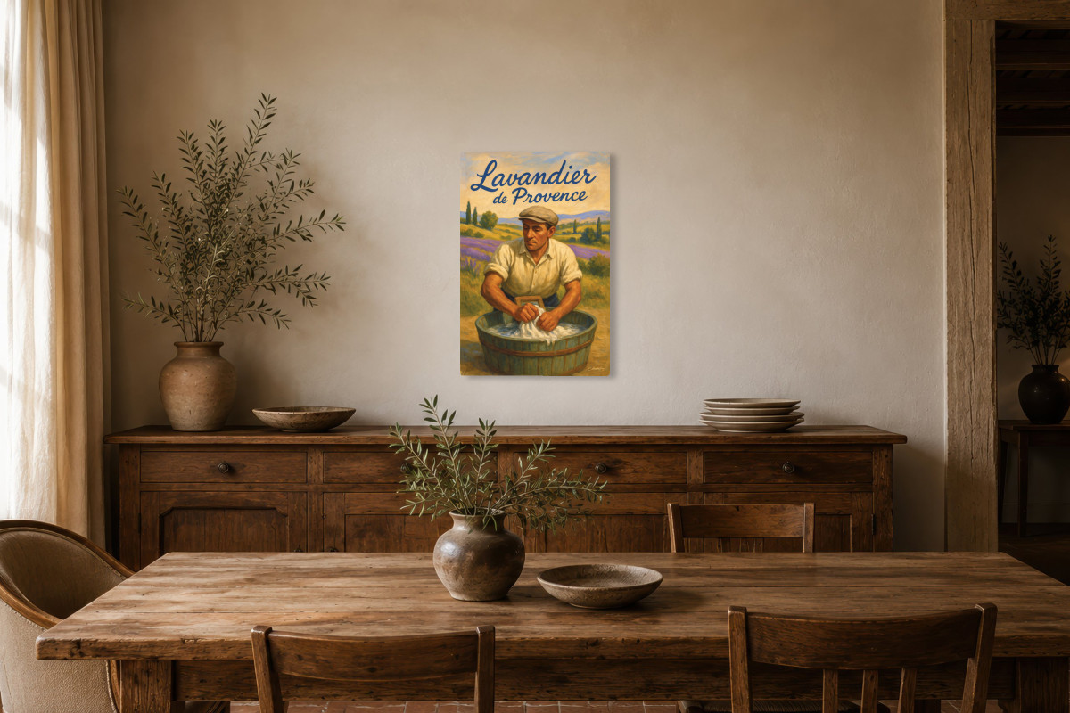 V01-01, Affiche vintage métiers anciens - Lavandier de Provence - Le geste ancien
